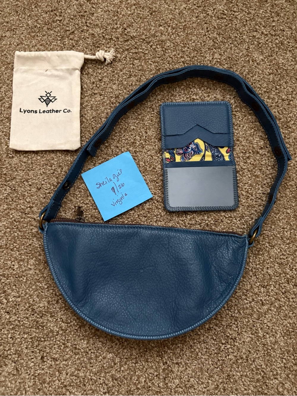 Lyons Leather Co. Blue Leather Bee Leather Bag & Wallet